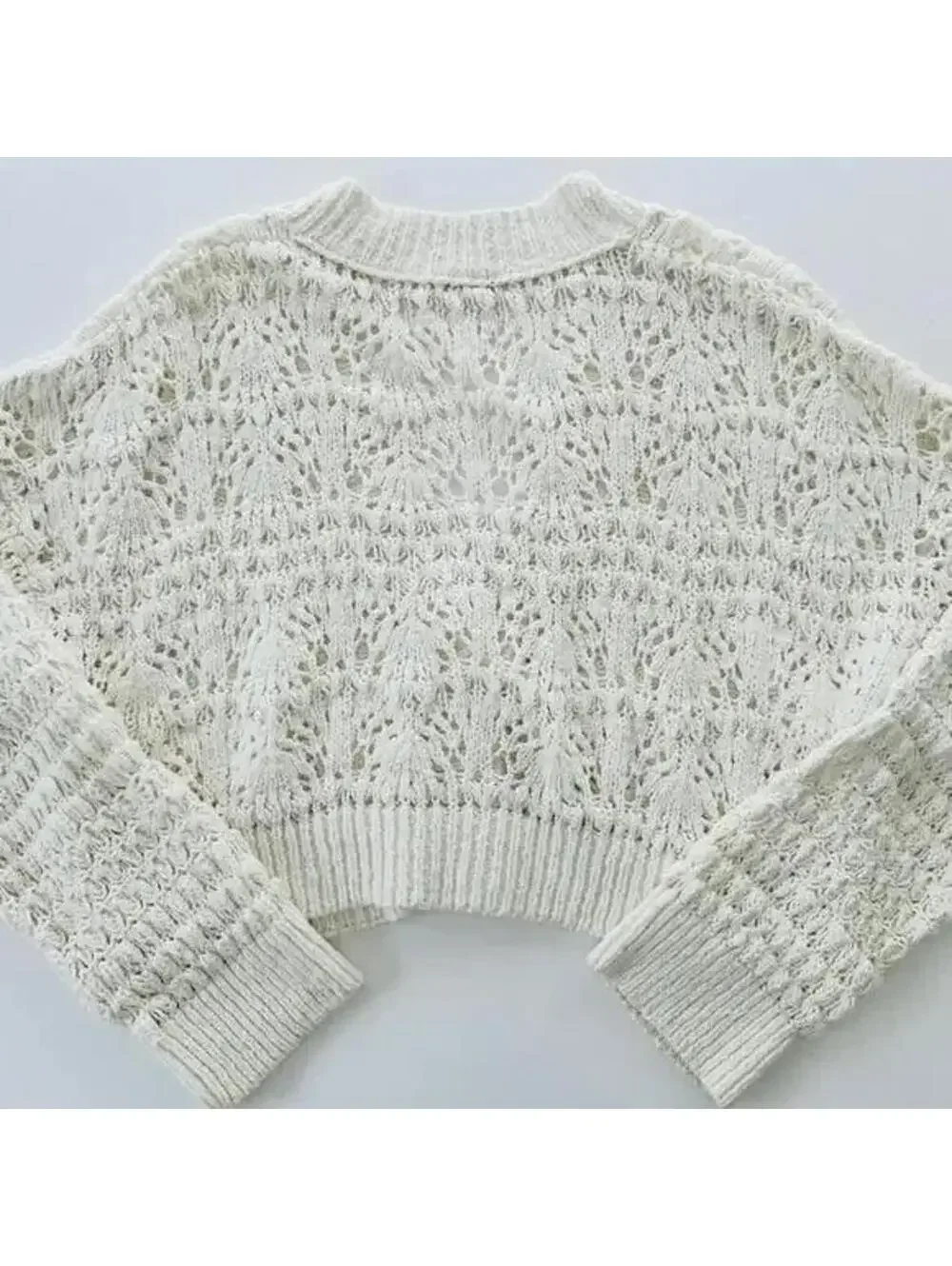 Free People Chloe Cardigan Size Small Cream/white Knit V-Neck 3 Button cropped